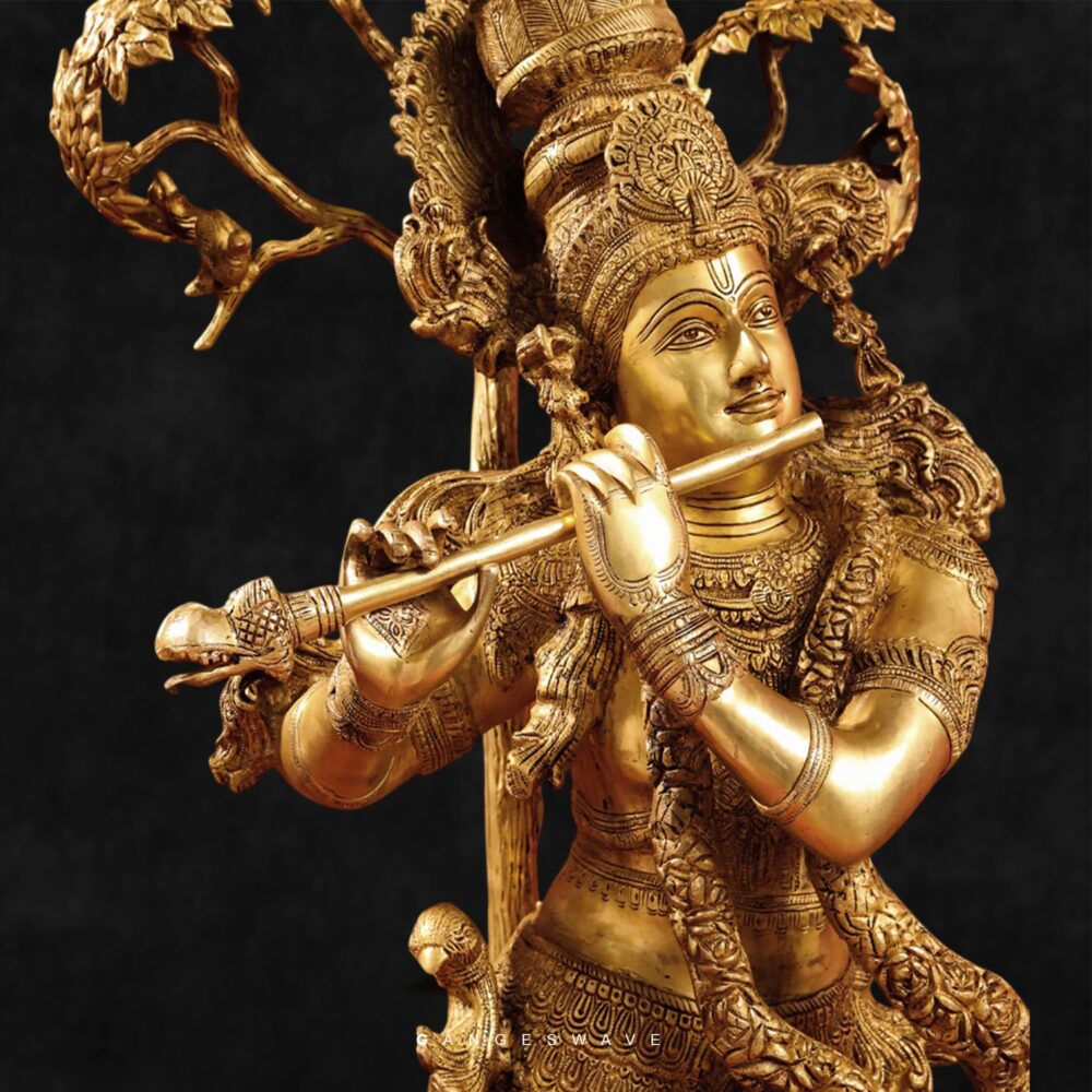 Golden-Krishna-Brass-Statue-Under-Kadamba-Tree