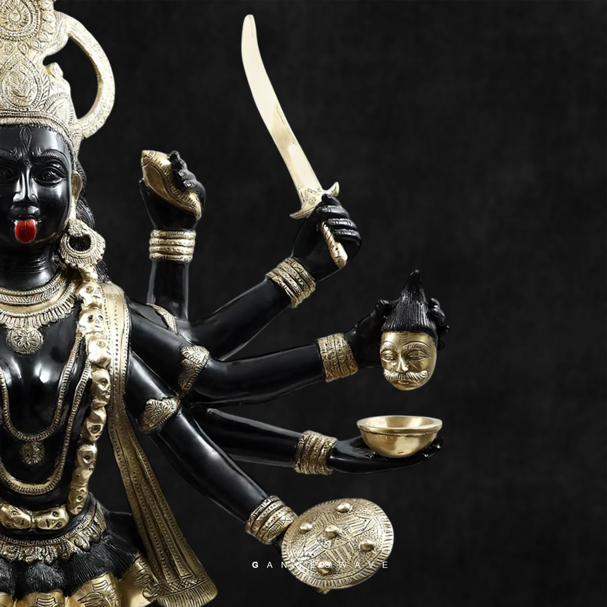 43 inches Exquisite Black & Gold Brass Kali Murti - Image 6