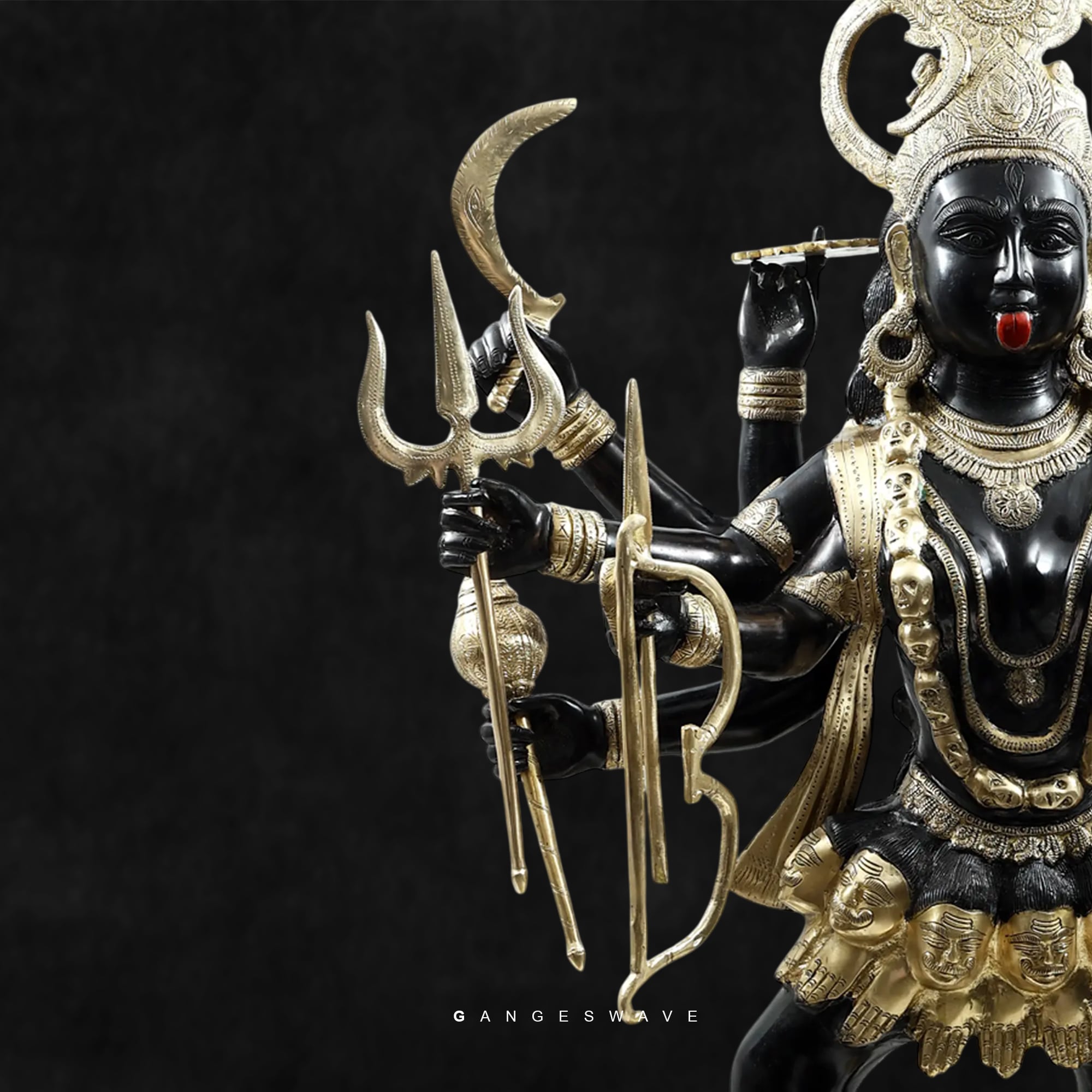 43 inches Exquisite Black & Gold Brass Kali Murti - Image 5