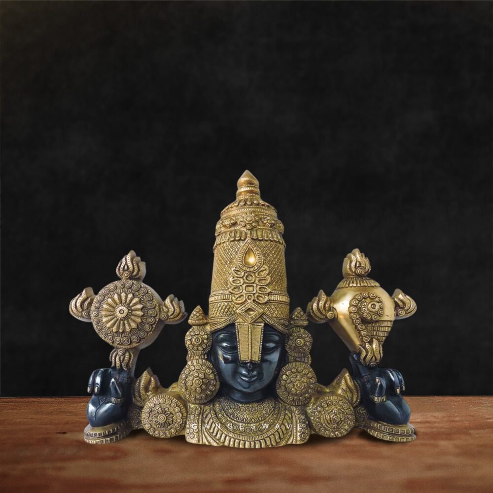Tirupati Balaji Black and Gold Brass Bust