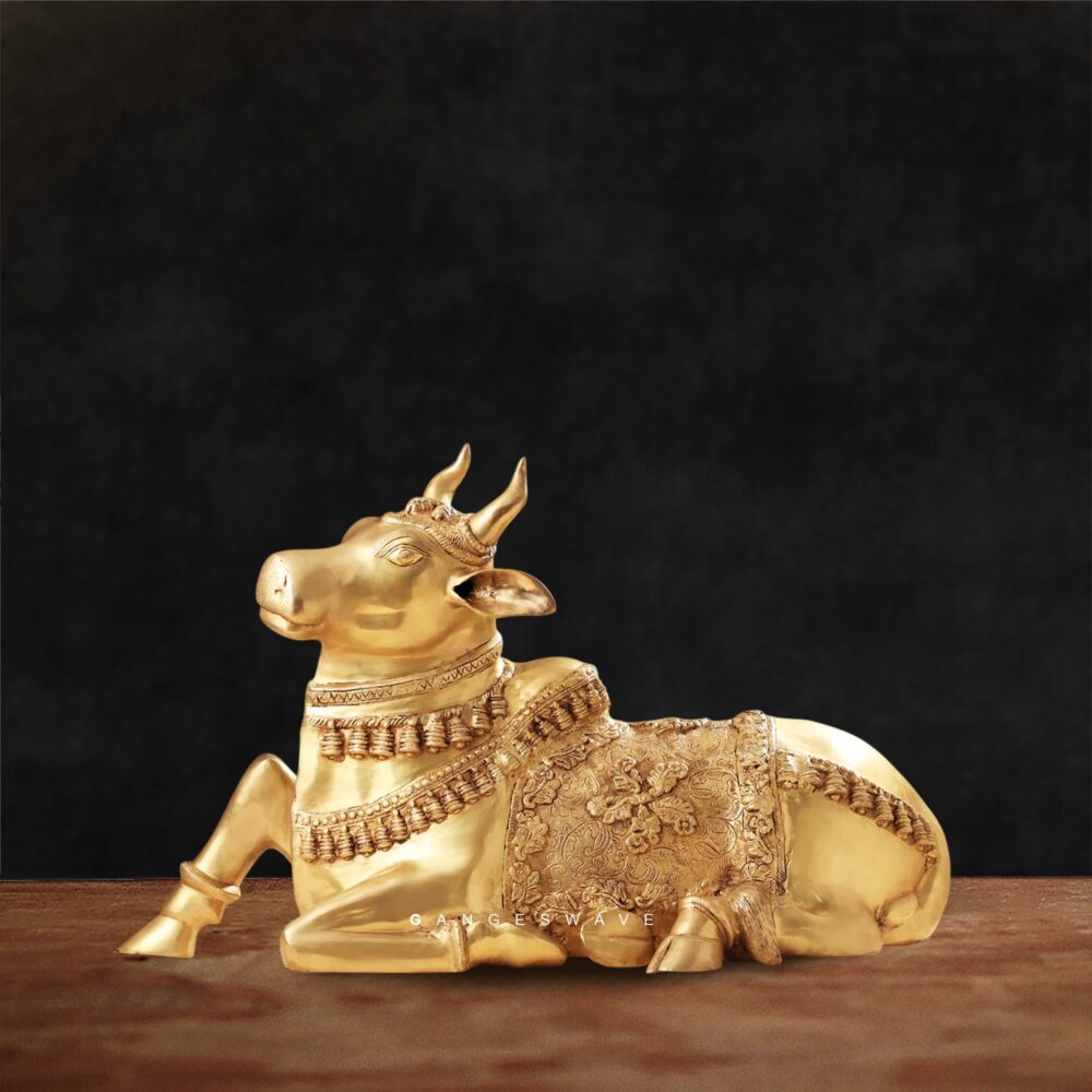 Big Golden Brass Nandi Statue - 21.5" inches