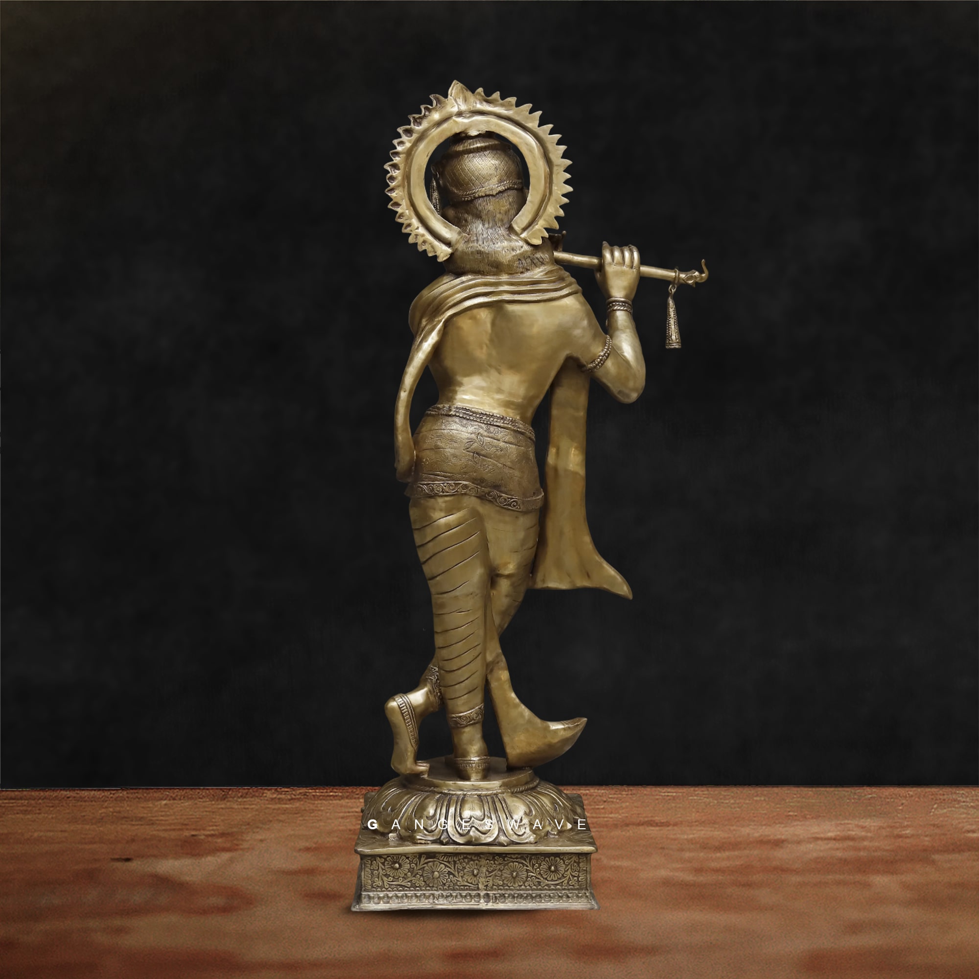 Graceful Standing Brass Krishna Playing Flute - 79 inches - Image 6