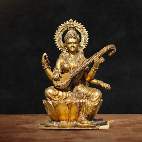 Exquisite Large Brass Saraswati Idol - 53 inches