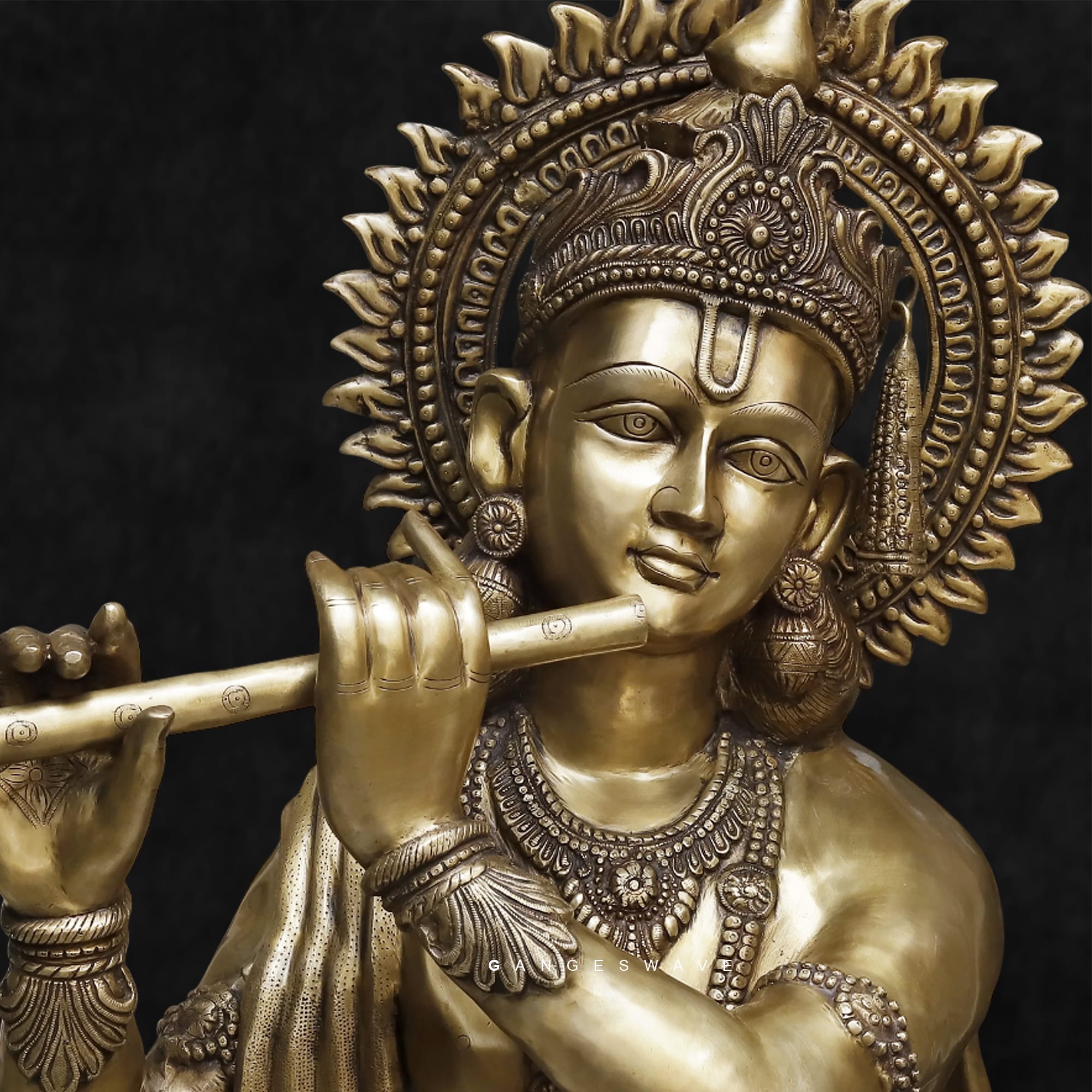 Graceful Standing Brass Krishna Playing Flute - 79 inches - Image 4