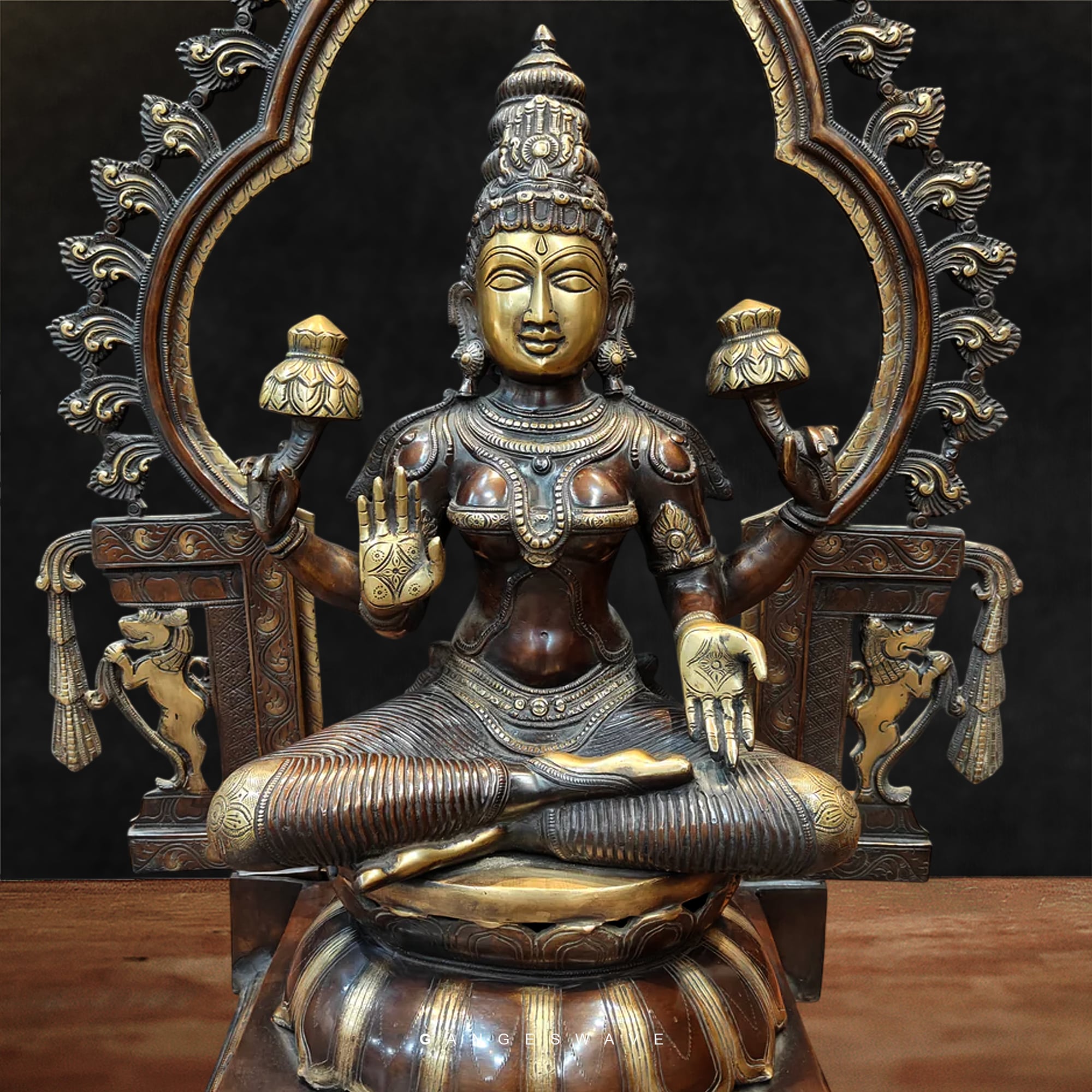 MaLakshmi Antique Finish Superfine Brass Murti with Prabhavali - 32 inches - Image 7