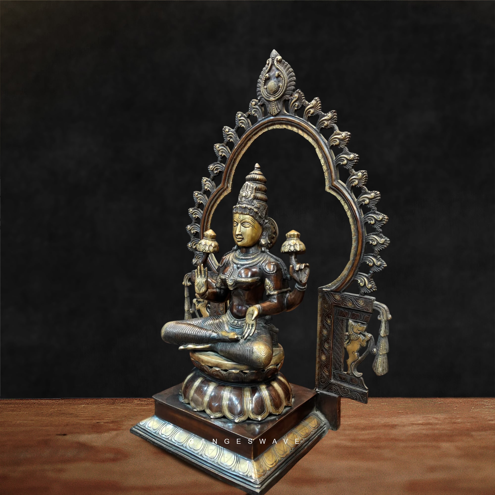 MaLakshmi Antique Finish Superfine Brass Murti with Prabhavali - 32 inches - Image 4