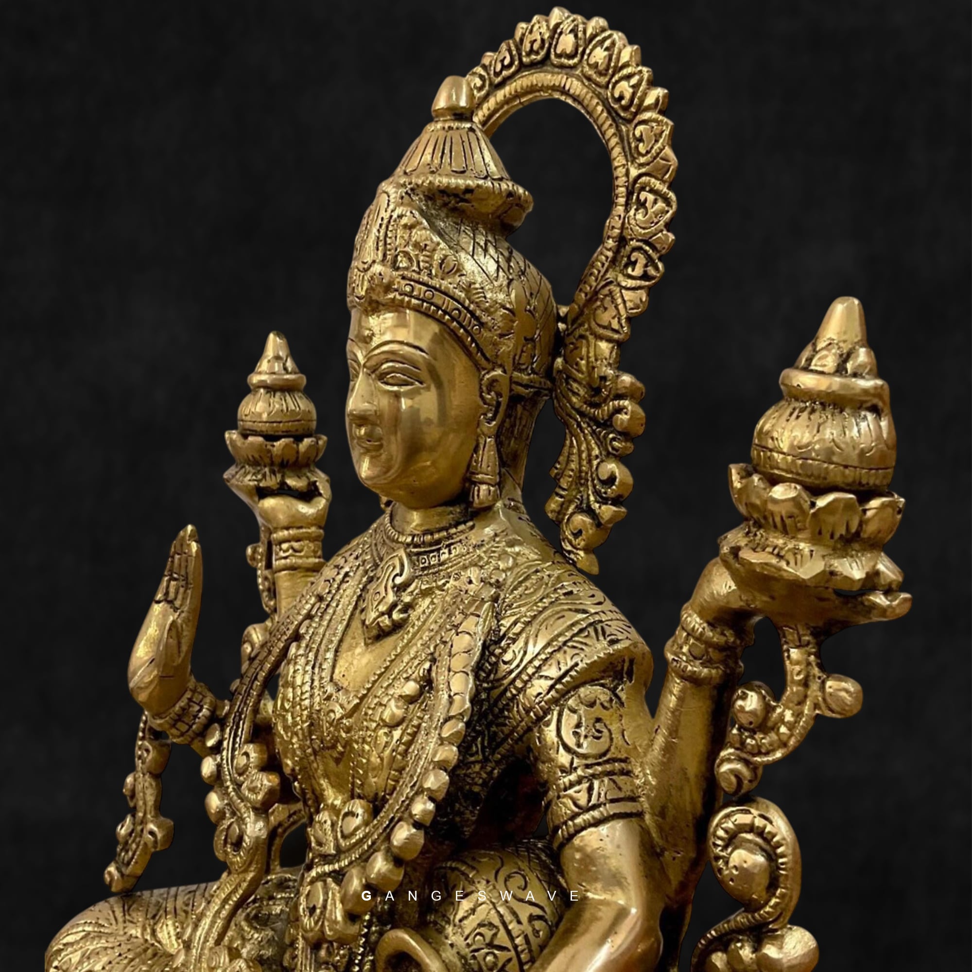 MaLakshmi Idol Sitting on Lotus - 12 inches - Image 2