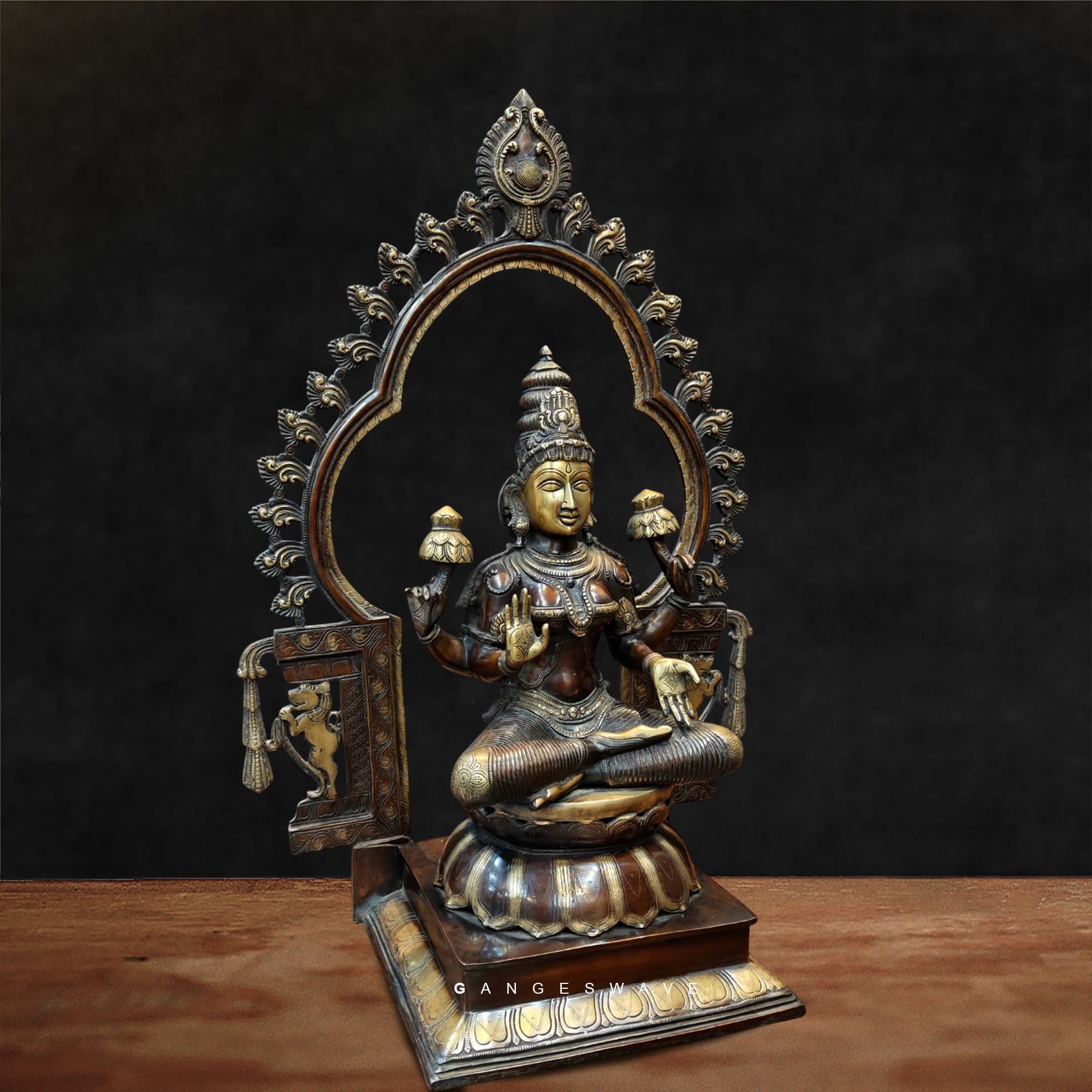 MaLakshmi Antique Finish Superfine Brass Murti with Prabhavali - 32 inches - Image 3