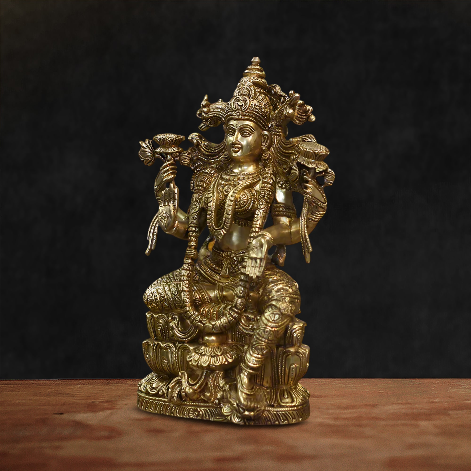 MaLakshmi Chola Sculpted Superfine Brass Statue - 15 inches - Image 3