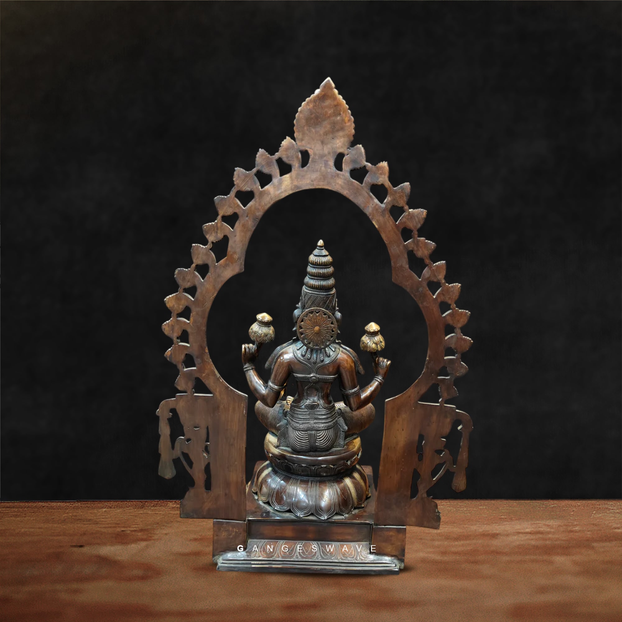 MaLakshmi Antique Finish Superfine Brass Murti with Prabhavali - 32 inches - Image 8