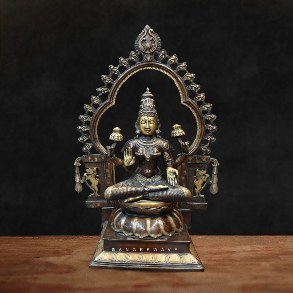 MaLakshmi Antique Finish Superfine Brass Murti with Prabhavali - 32 inches