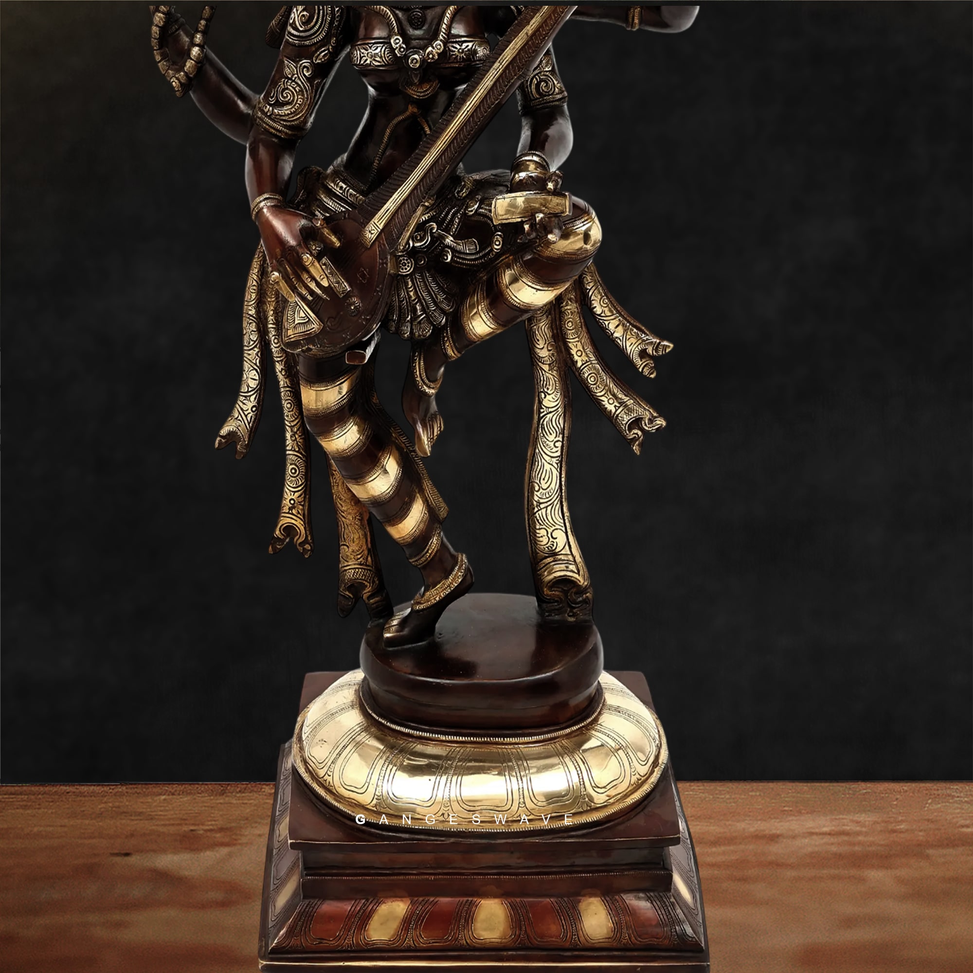 Masaraswati Dancing Brass Statue with Veena - 32 inches - Image 6