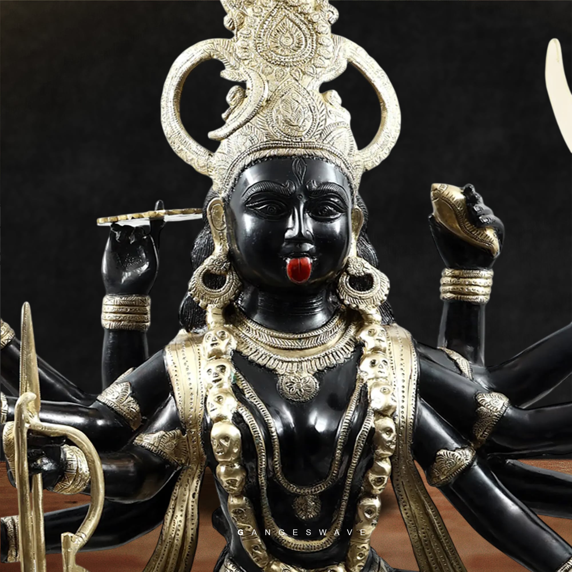 43 inches Exquisite Black & Gold Brass Kali Murti - Image 3