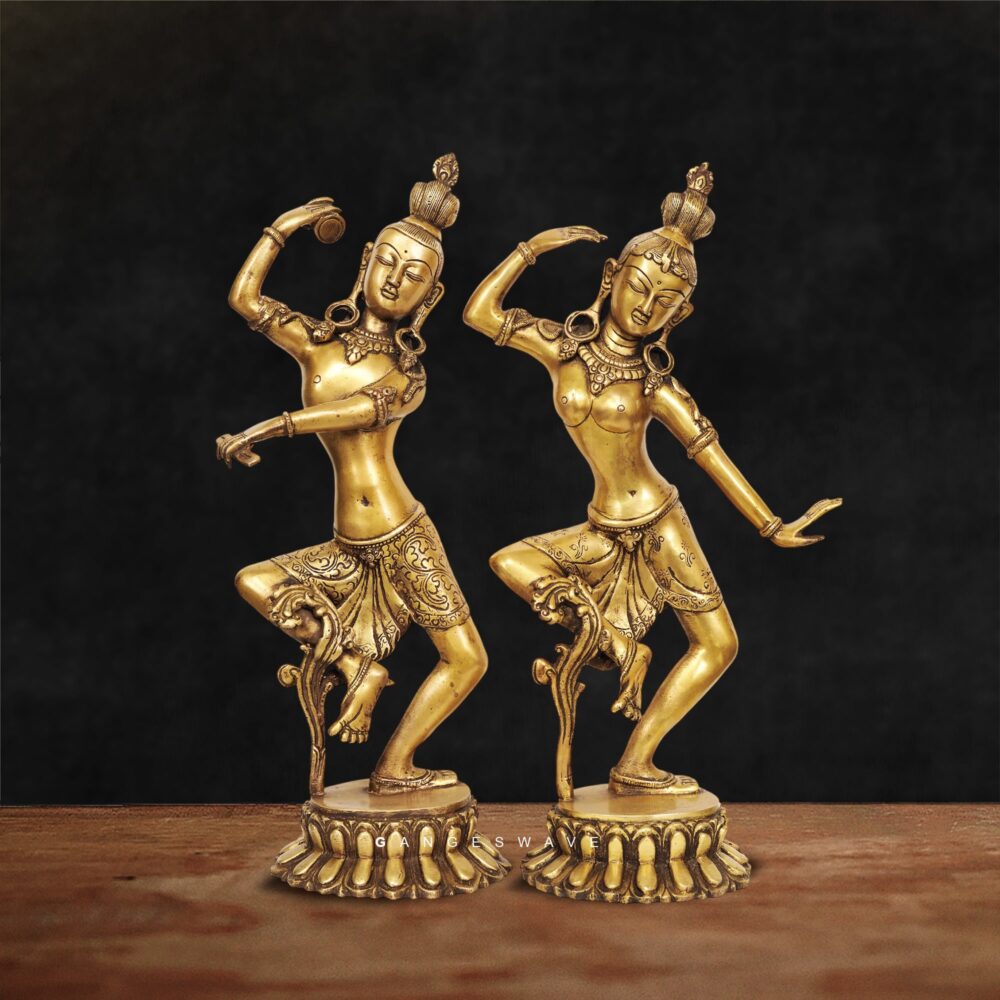 Shiv Parvati Dancing Brass Statue Gold Finish - 15 inches