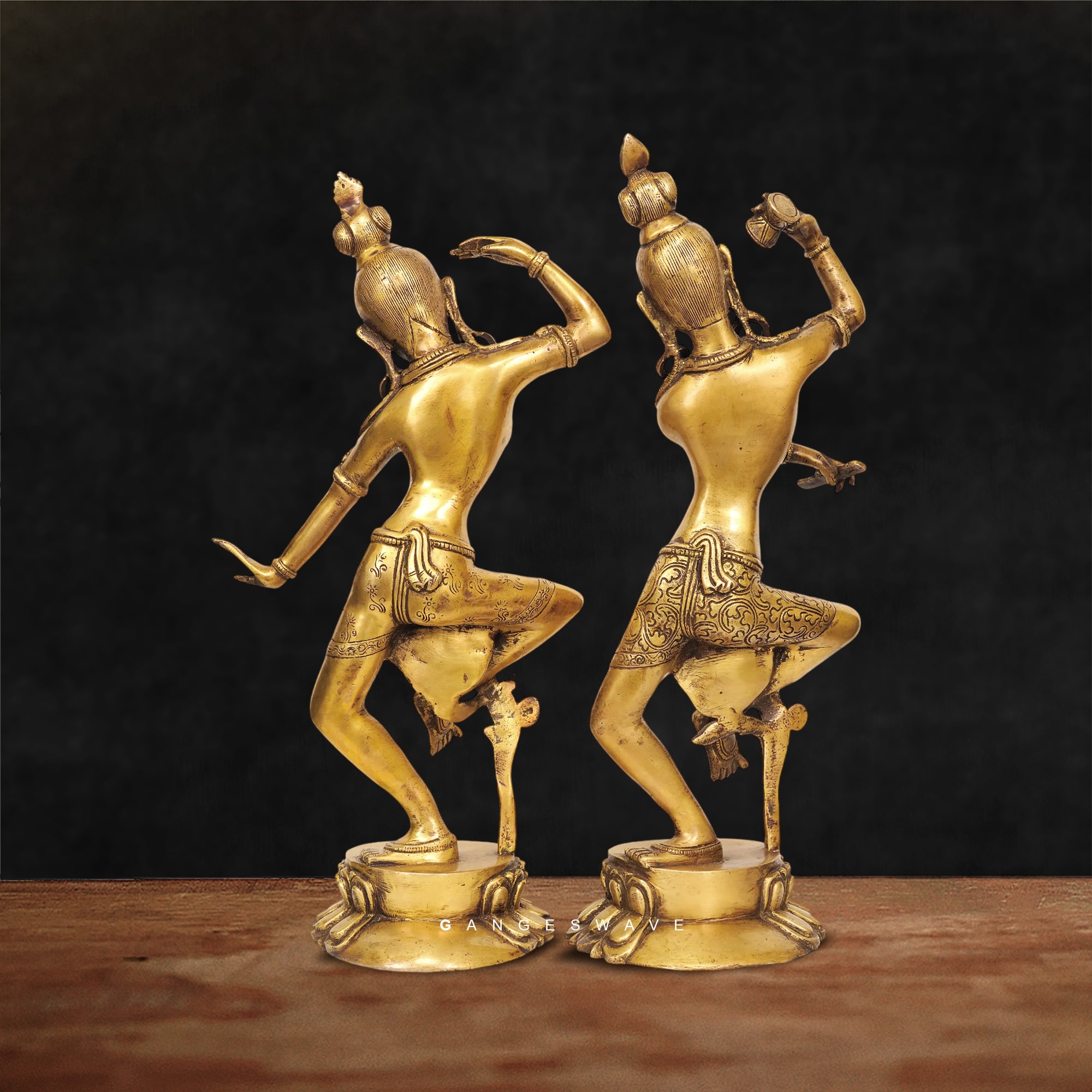 Shiv Parvati Dancing Brass Statue Gold Finish - 15 inches - Image 3