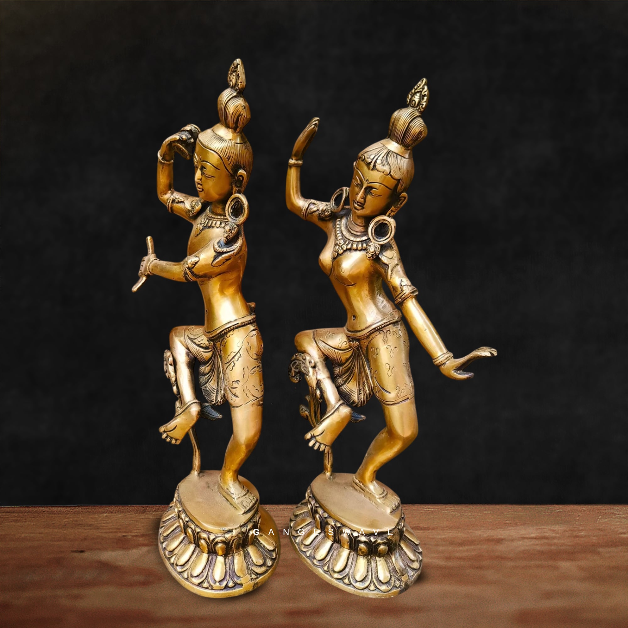 Shiv Parvati Dancing Brass Statue Gold Finish - 15 inches - Image 2