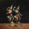 Shiv Parvati Dancing Brass Statue with Stone Inlay