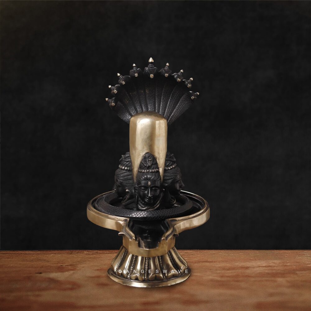 Shiv Lingam Black and Gold Patina Superfine Brass Murti - 26 inches