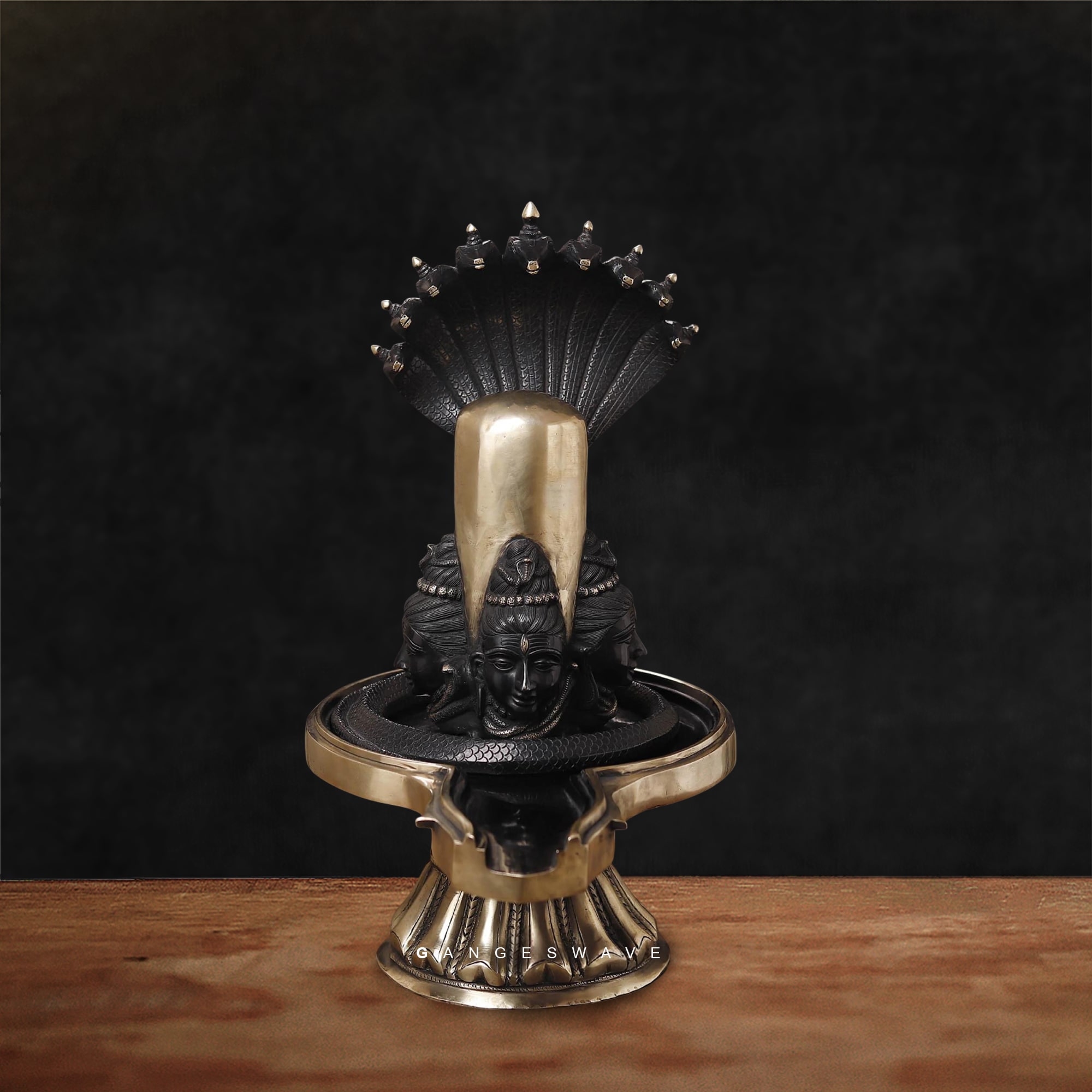 Shiv Lingam Black and Gold Patina Superfine Brass Murti - 26 inches