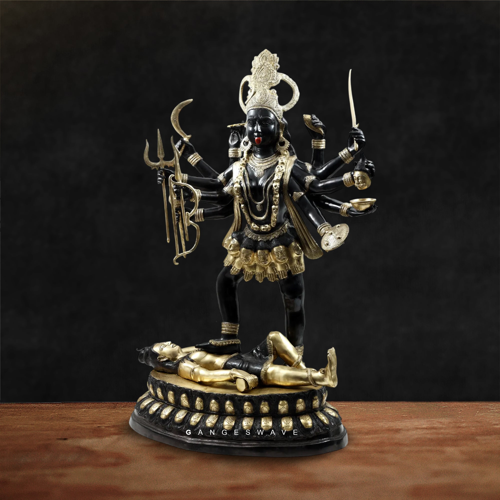 43 inches Exquisite Black & Gold Brass Kali Murti - Image 4