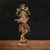 Majestic Golden Krishna Brass Statue Under Kadamba Tree - 56 inches