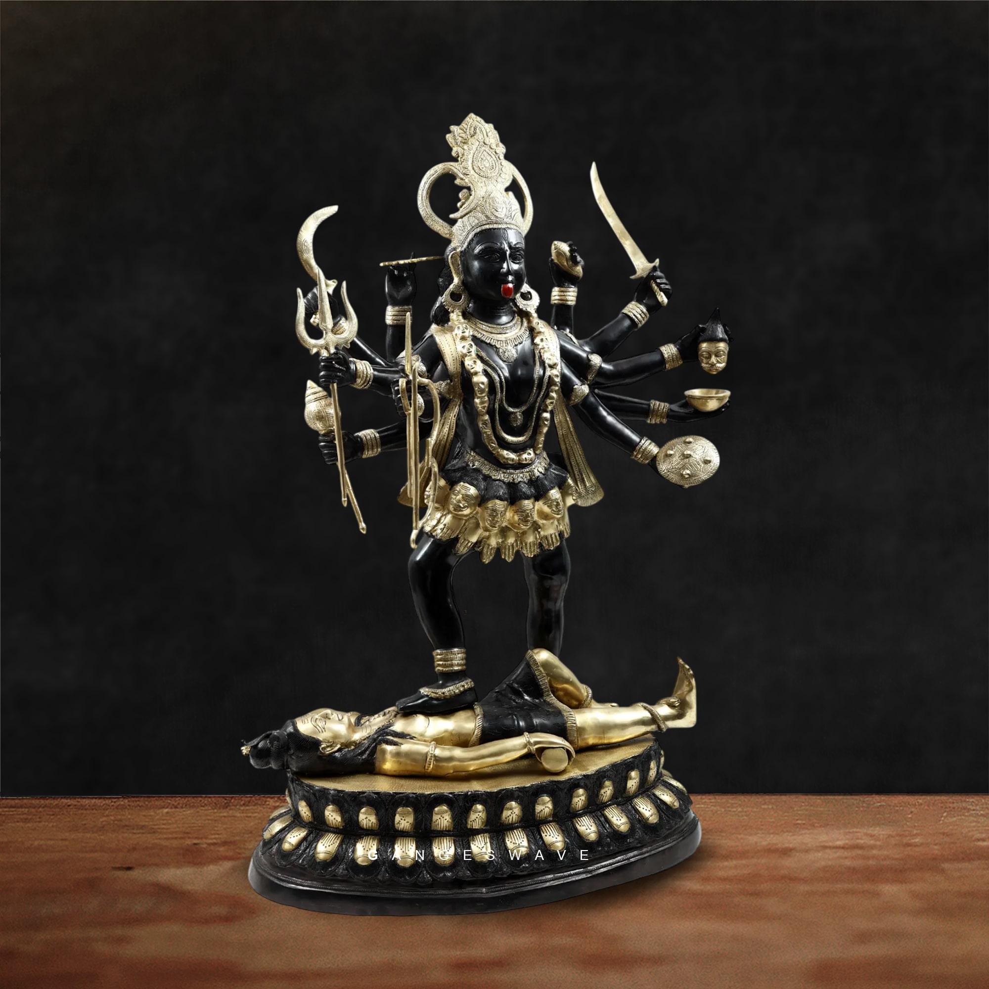 43 inches Exquisite Black & Gold Brass Kali Murti - Image 8