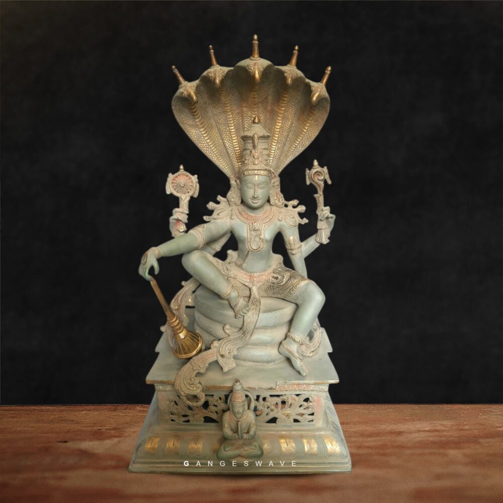 Vishnu on Sesh Naag Vintage Finish Brass Statue