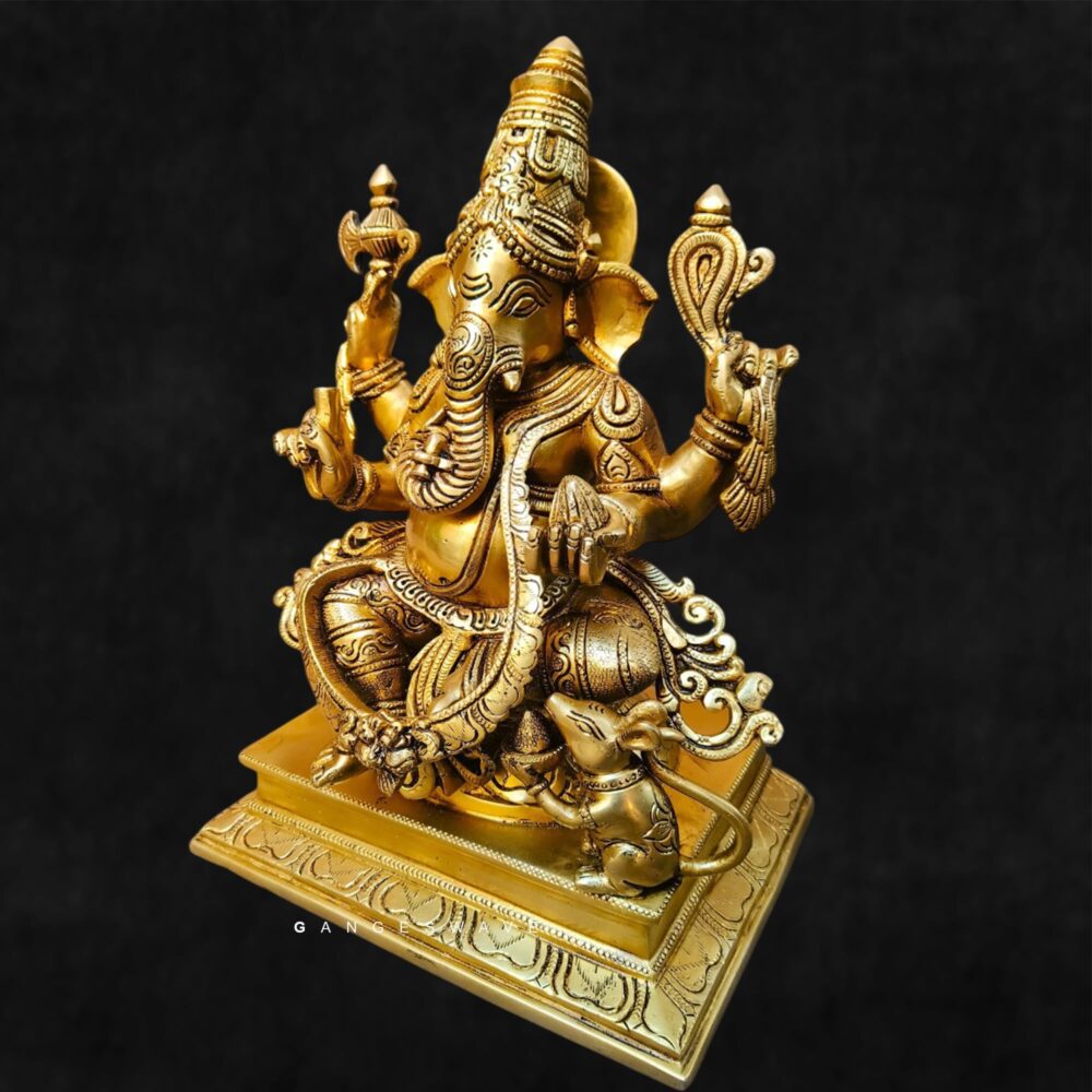 Handmade Brass Ganesha Idol with Intricate Carving