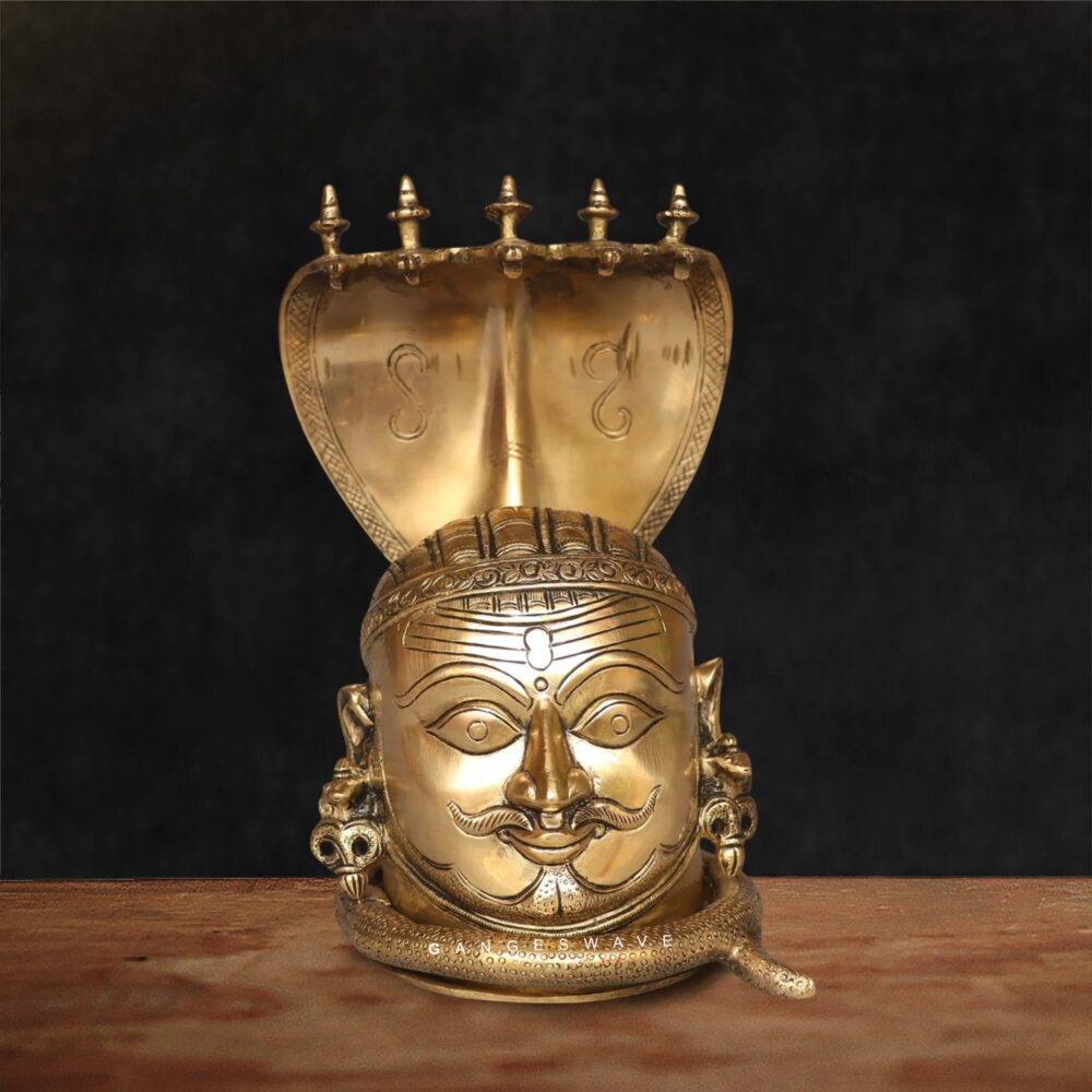 Shiva Mukhalingam Golden Brass Statue with Nagabharam- 9 inches