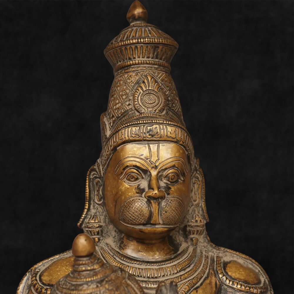 Brass standing Hanuman idol in Anjali Mudra vintage bronze finish