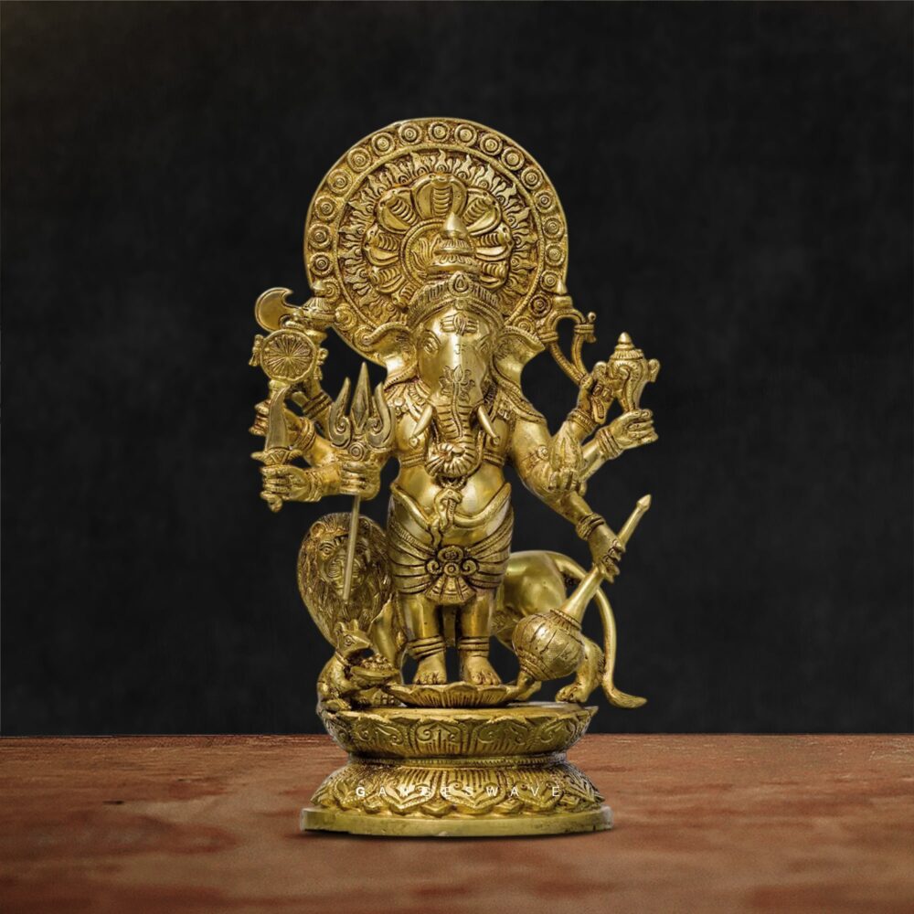 Drishti Ganesha Brass Statue – Handcrafted Hindu God Idol for Home and Office Décor