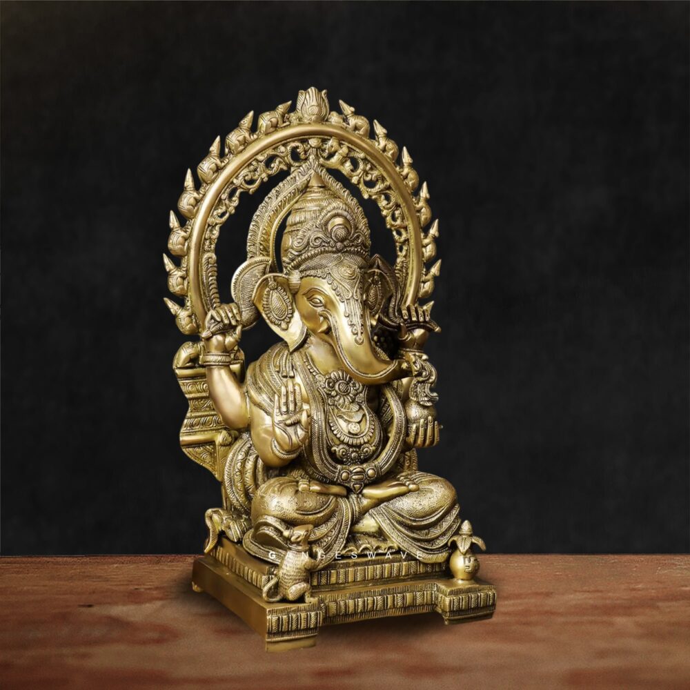 Ganesha Golden Brass Statue with Prabhavali - 21 inches