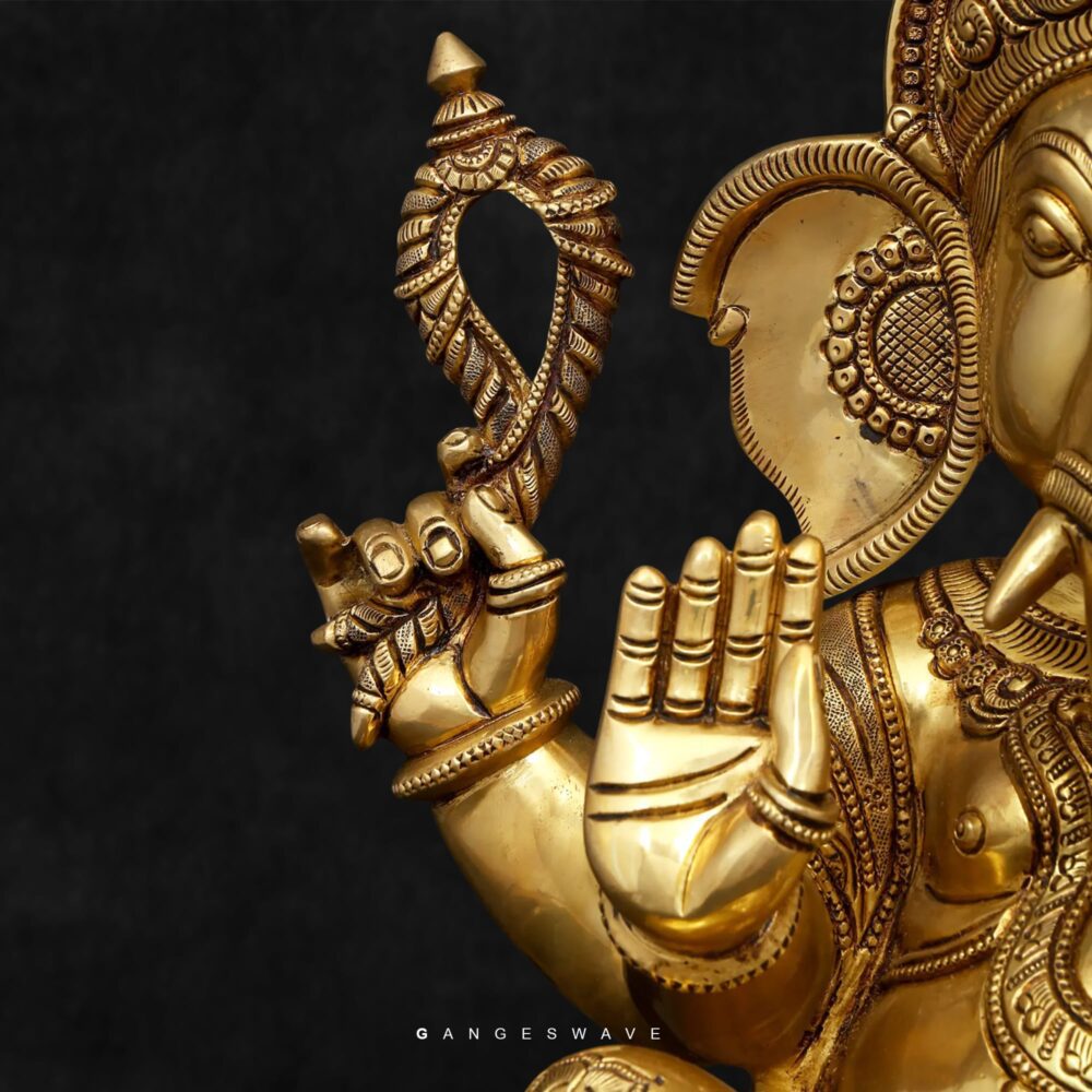 Golden Finish Brass Ganpati Idol for Mandir and Decoration