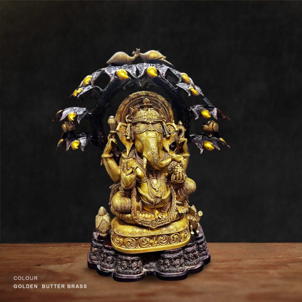 Handcrafted Golden Butter Brass Lord Ganesha Idol for Home Temple Décor