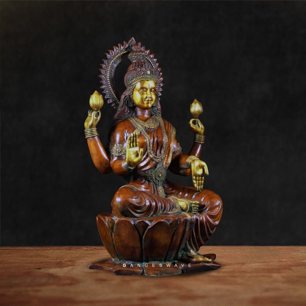 Big Mahalakshmi brass statue handcrafted Goddess Lakshmi idol