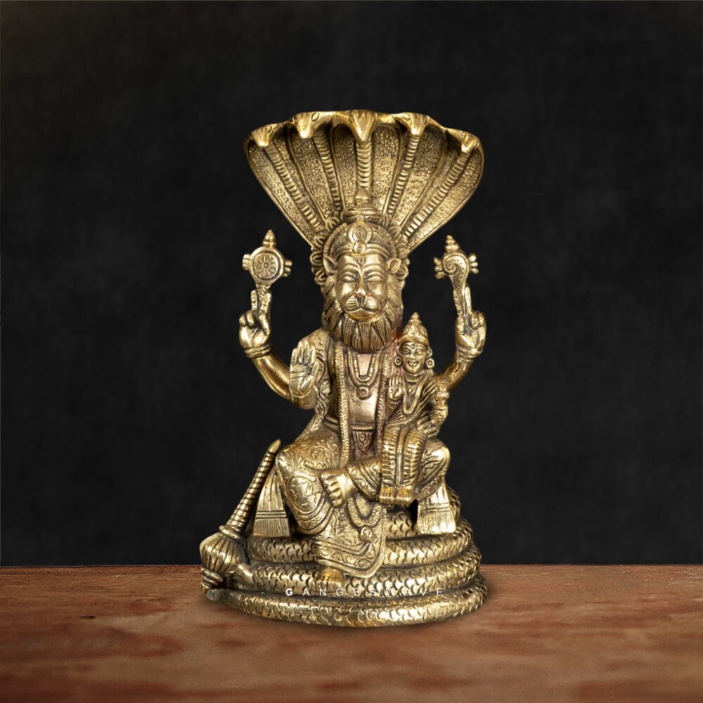 Narasimha and Lakshmi Superfine Golden Brass Idol- 23 inches