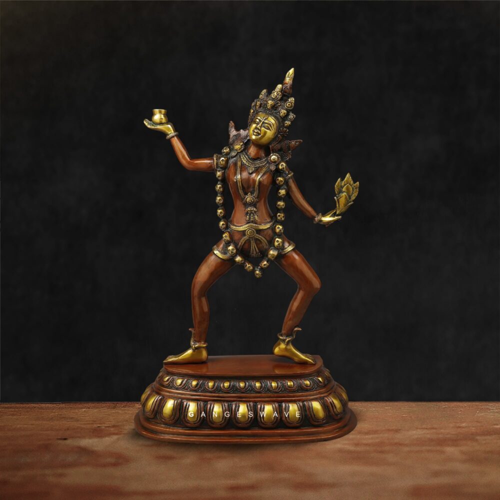 Charcoal Brown Dancing Ma Kali Brass Statue - 23 inches