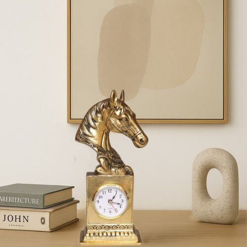 14" Victorian Luxury Brass Horse Head Table Clock Décor