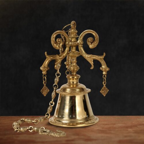 Brass Hanging Temple Bell with Intricate Carvings