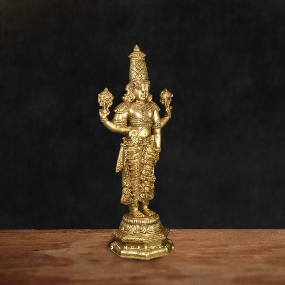 Handcrafted Vishnu Idol in Brass with Four Arms