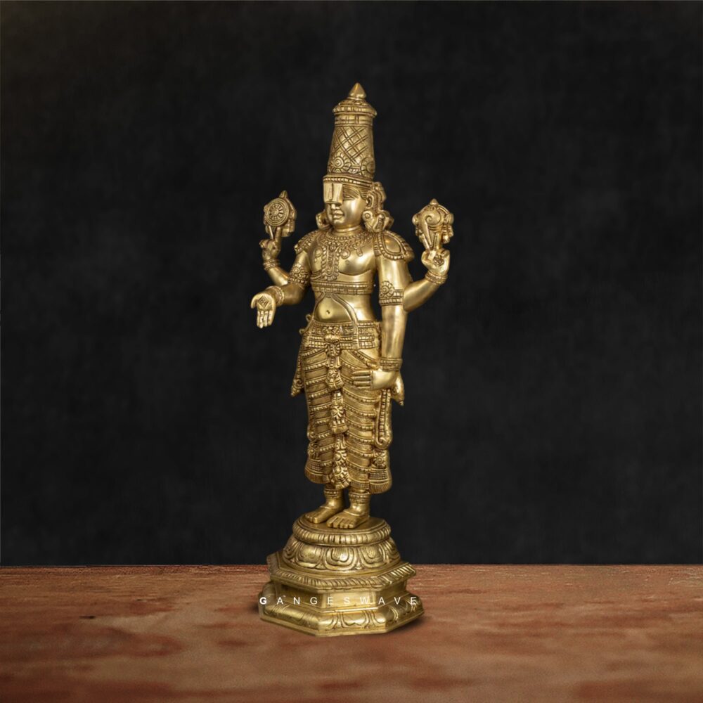 Antique Finish Brass Lord Vishnu Idol for Home and Office