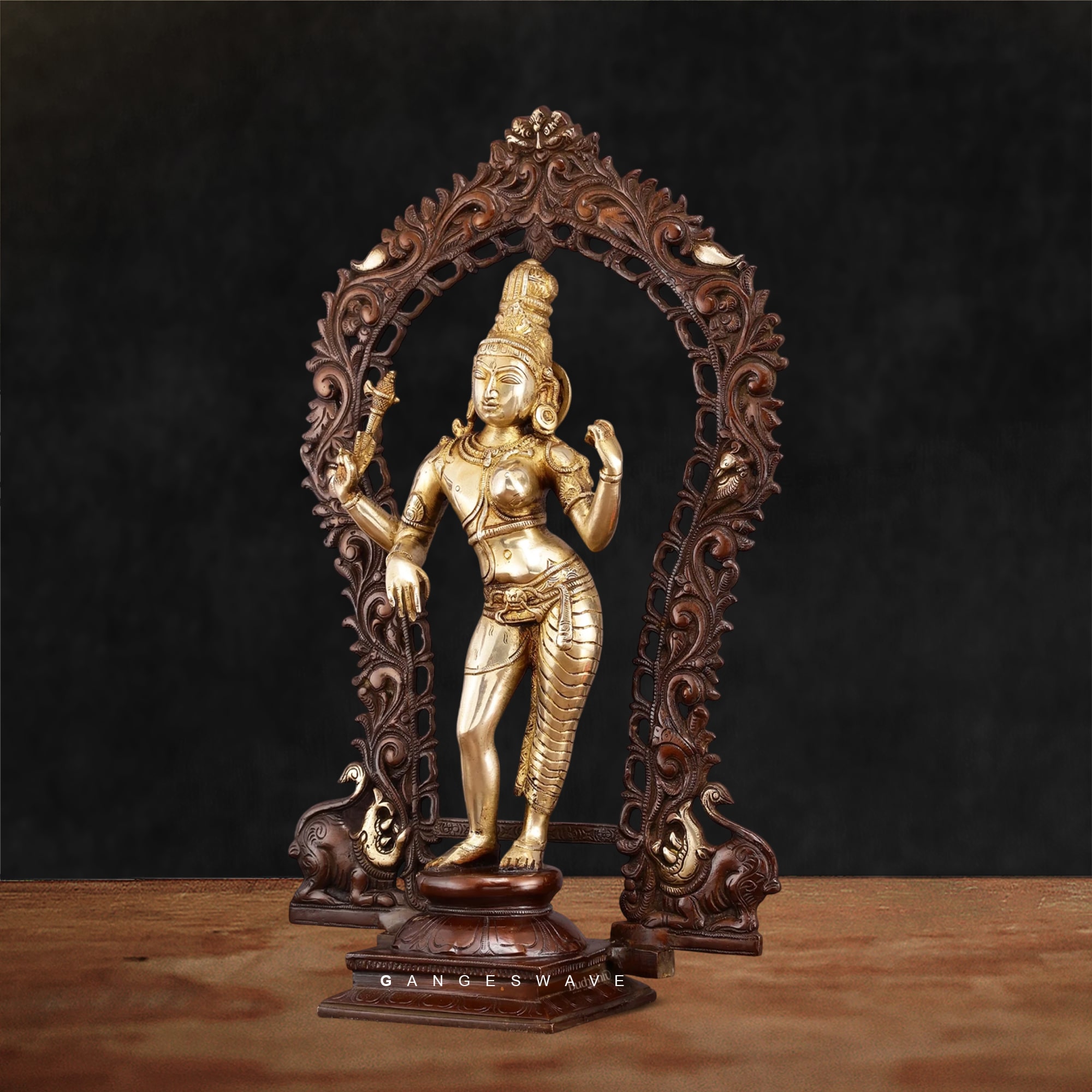 Handcrafted Brass Ardhanarishvara Idol with Prabhavali - Image 3
