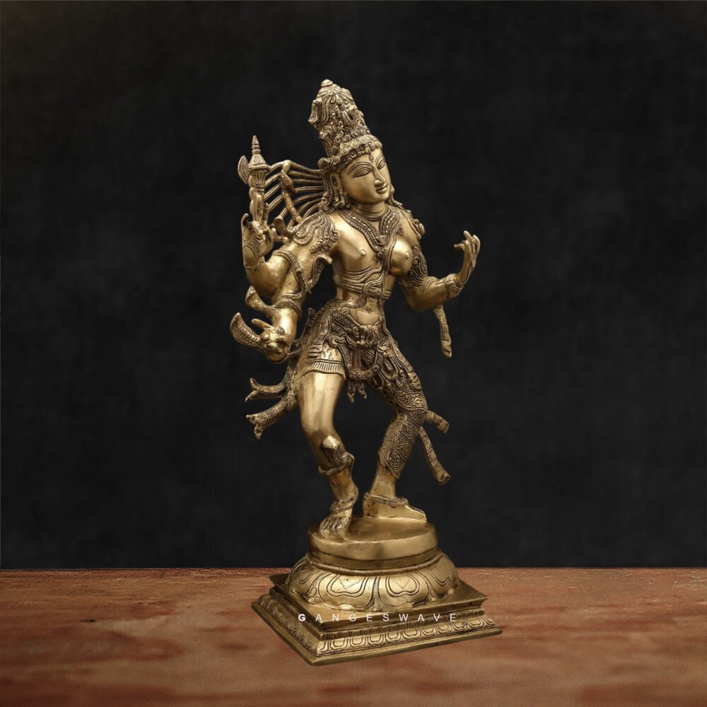 Handcrafted Dancing Brass Ardhanarishvara Statue – Shiva Parvati Union Idol