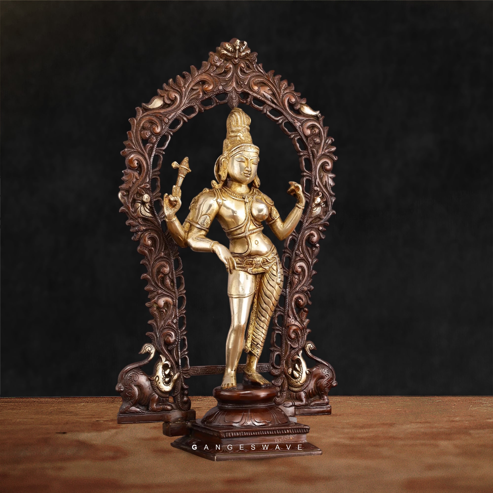 Handcrafted Brass Ardhanarishvara Idol with Prabhavali