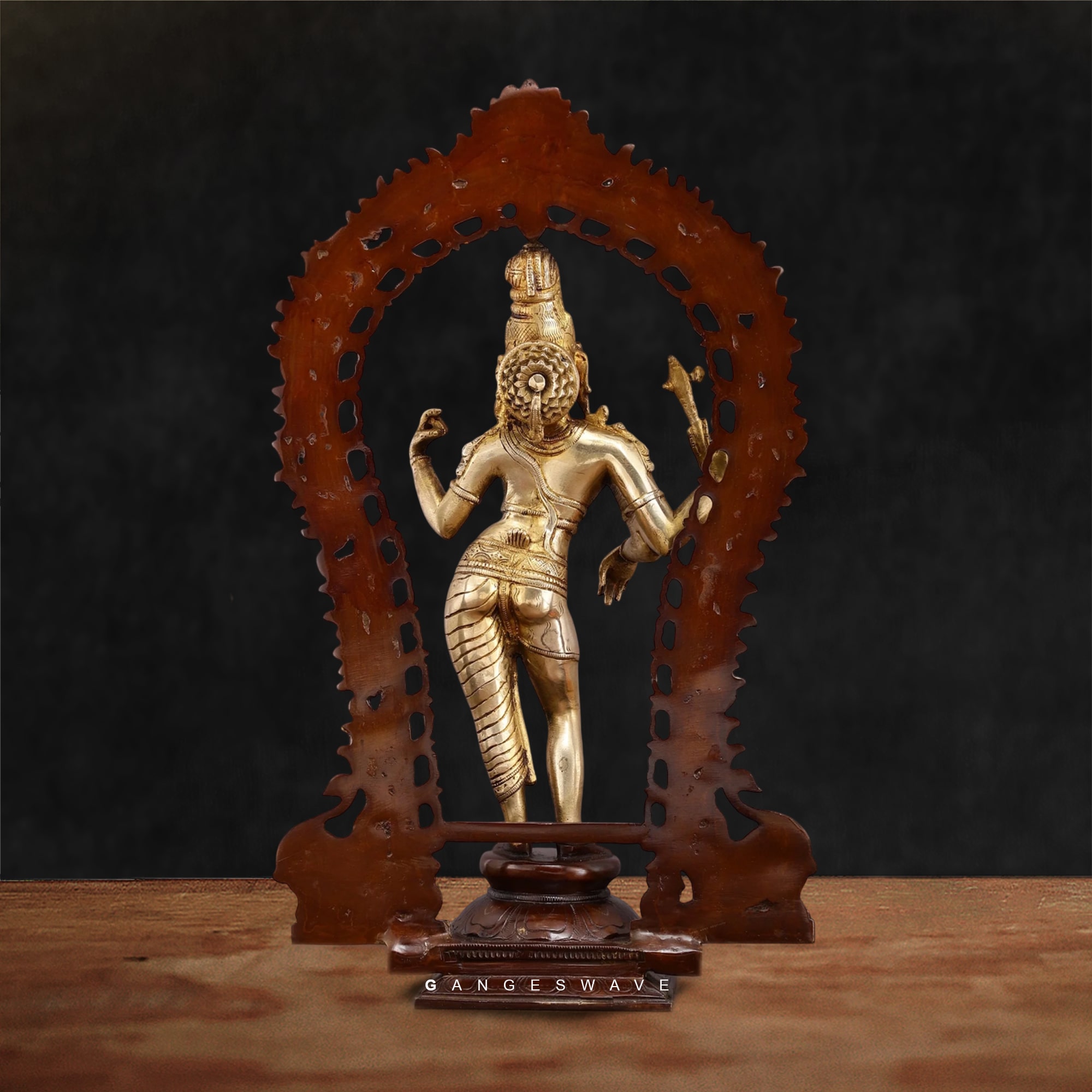 Handcrafted Brass Ardhanarishvara Idol with Prabhavali - Image 5
