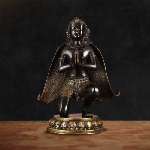 Black Garuda Brass Idol in prayer pose handmade statue