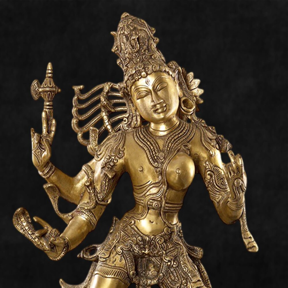 Artisan-Crafted Brass Ardhanarishvara Idol with Intricate Detailing