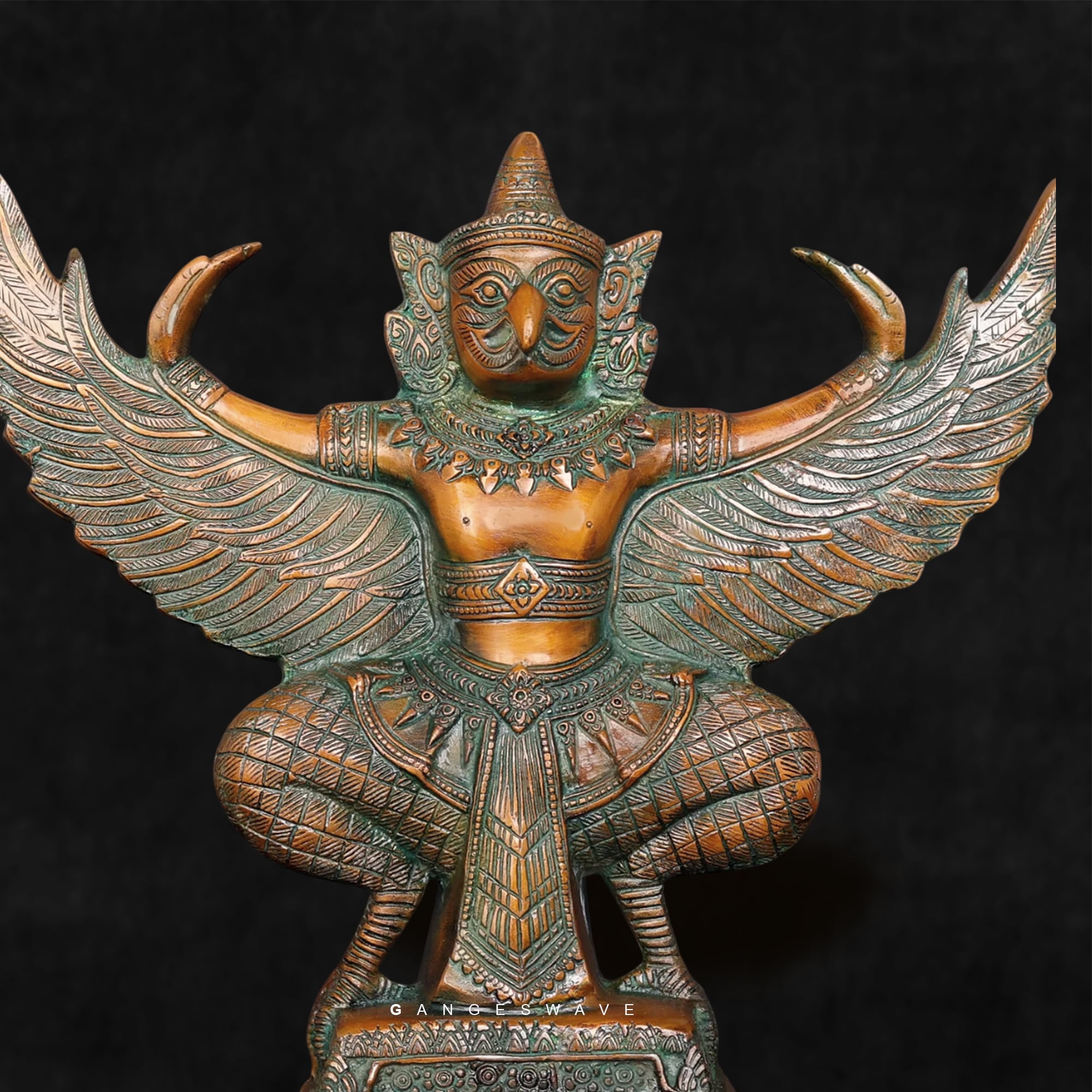 Handcrafted Brass Garuda Idol in Vintage Finish - 12 inches - Image 3