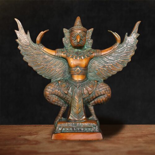 Handcrafted Brass Garuda Idol in Vintage Finish - 12 inches