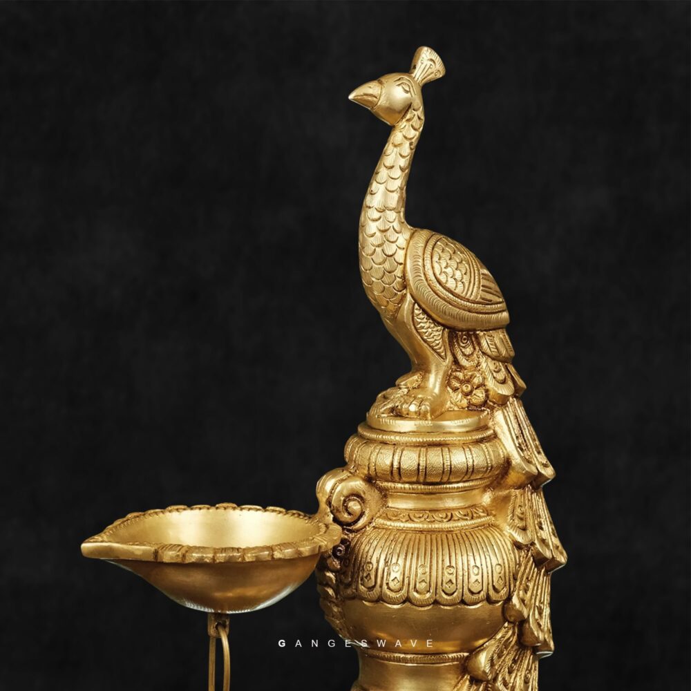 Peacock diya pair brass lamp for temple and festive décor